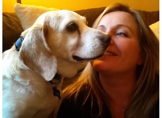 Nandy and her senior rescue beagle Yogi